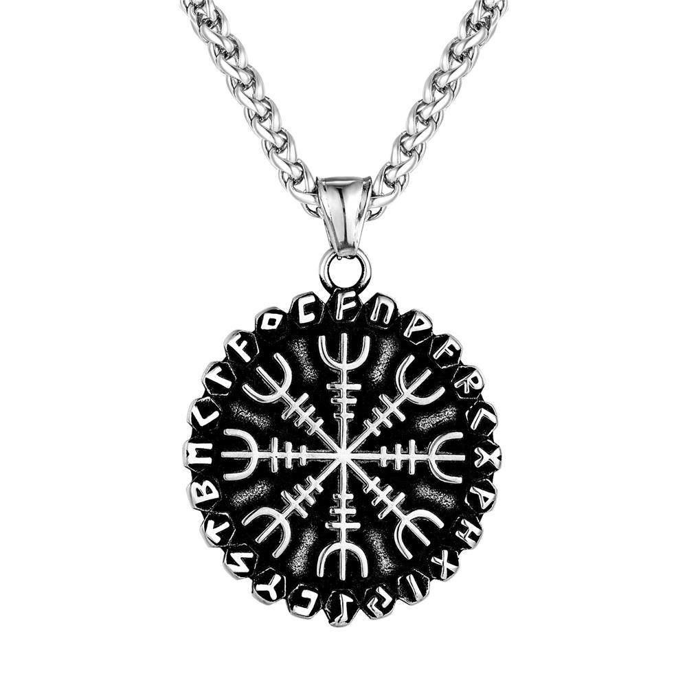 Classic Norse 24 Runes Viking Compass Necklaces Mens Amulet Vegvisir Pendant Stainless Steel Chain Icelandic Male Jewelry Gifts