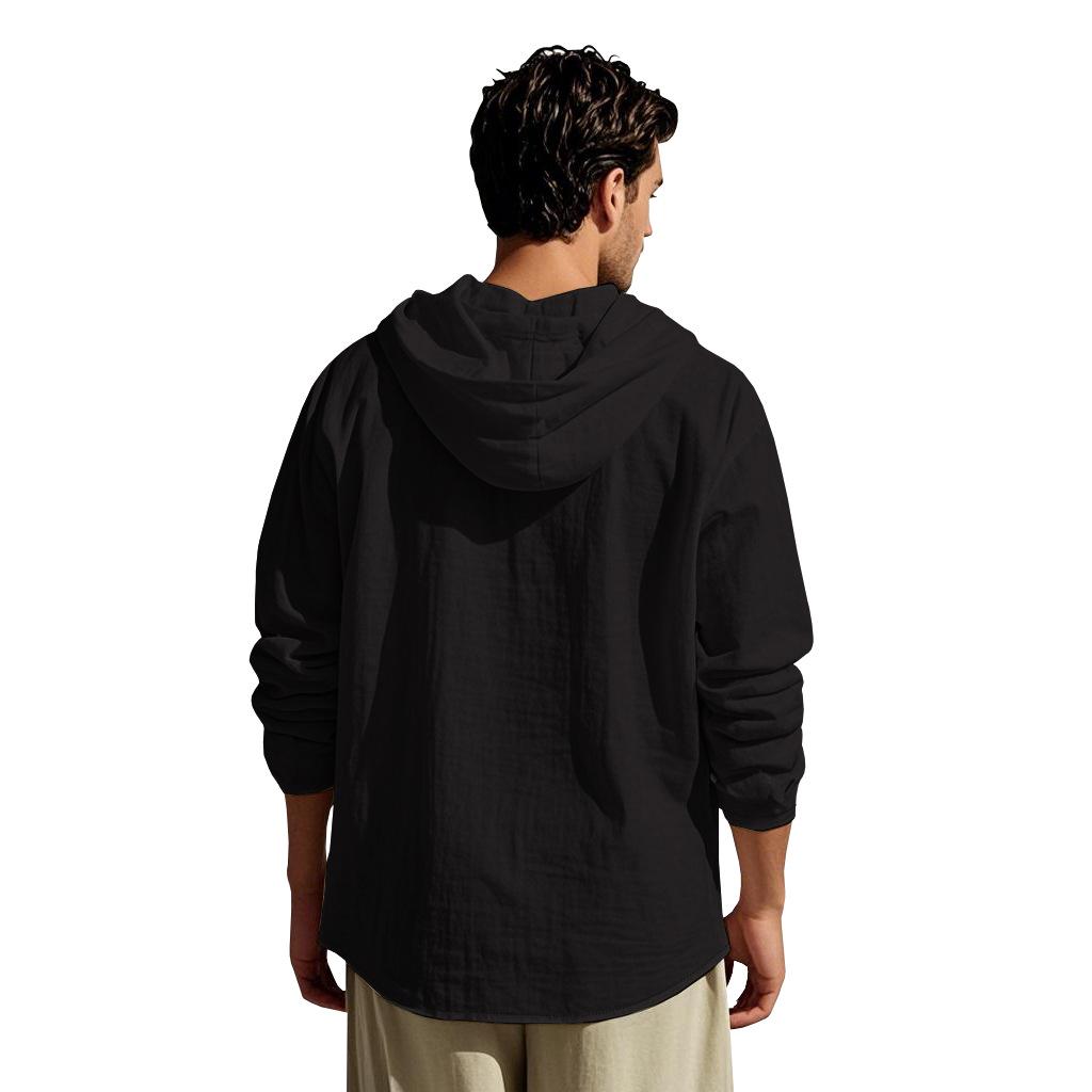 Men's Casual Hooded Long-Sleeve Cotton Linen Shirt - Versatile Fashion Trend
