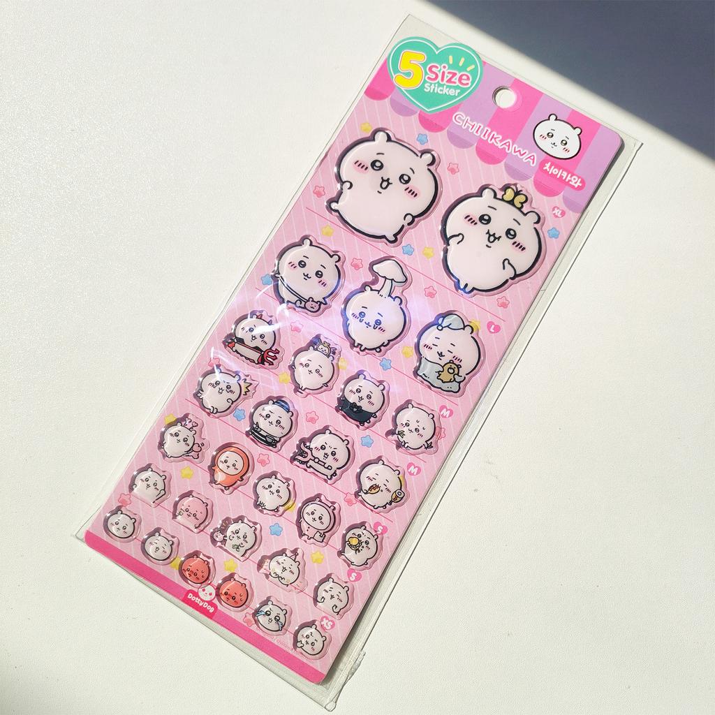 4pcsChiikawa Cute Cartoon Stickers - 3D Stereoscopic Epoxy Resin Decals Great for Kids' DIY Decor & Holiday Gifts