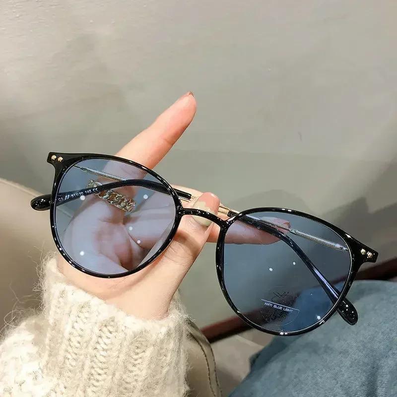 Vintage Luxury Brand Photochromic Myopia Glasses Women Anti Blue Light Near Sight Glasses Round Frame Diopter Eyewear 0 To -4.0