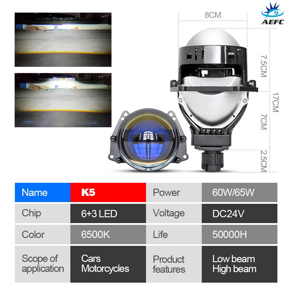 K5 Dobbeltlinse 3-tommers 2,5-tommers dobbel lampekopp 65 W kraftig LED-frontlykt til biler LED-frontlykt H4 H7 H11