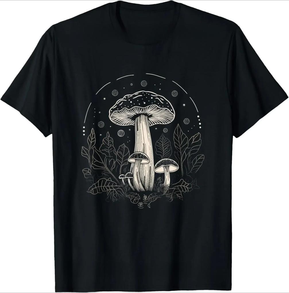 Retro Psychedelic Mushroom Print Magical Gift Food Fun Womens Tshirt Humorous Streetwear Shortsleeved Clothing Personality