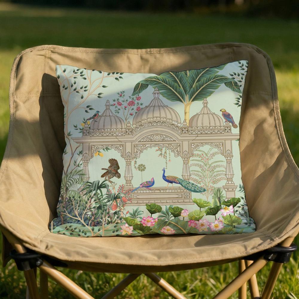 Mughal Garden with Peacock Cushion Cover Soft Reversible Durable Pillow Cover MultiScene Use for Home Car Daily Comfort