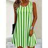 Sommer Damen Rundhals Ärmelloses Kleid Kreatives Streifenmuster 3D Übergröße Urlaubs Kleid Modisch Bequem Weich Atmungsaktiv Minikleid