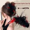Podzim Zima 2025 Černý Žraločí Vlasový Klip s Peřím pro Ženy – Velký Vlasový Klip