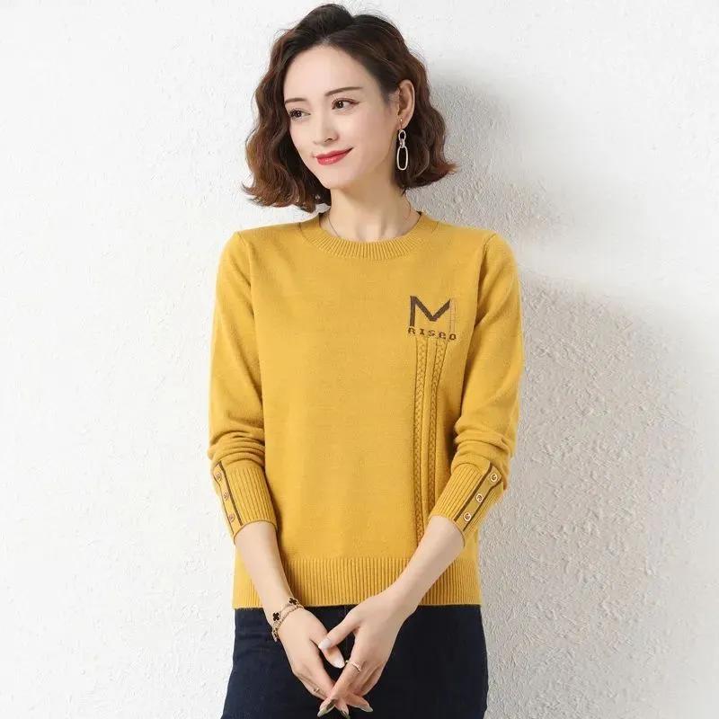 

Autumn Winter Classy Knitted Sweater Ladies Round Collar Bottoming Sweater Casual Loose Comfortable Knitted Pullover XS