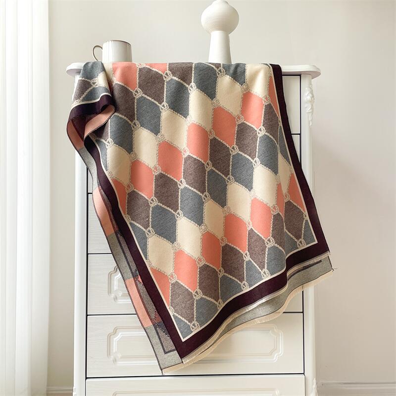 New color matching rhombus plaid imitation cashmere scarf women's versatile thickened thermal air conditioner shawl scarf