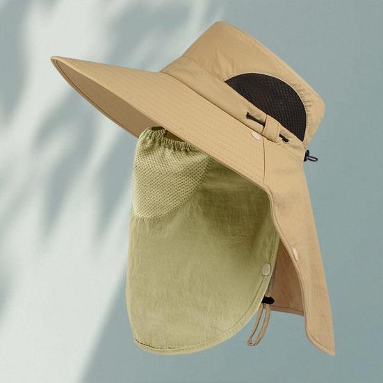 Fishing Bucket Hat with Detachable Neck Guard Adjustable Fishing Hat Windproof Breathable Mesh Sun Hat Wide Brim UV Protection