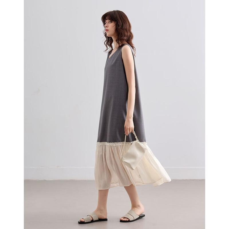 Demana Summer Color Block A-Line Sleeveless Midi Dress