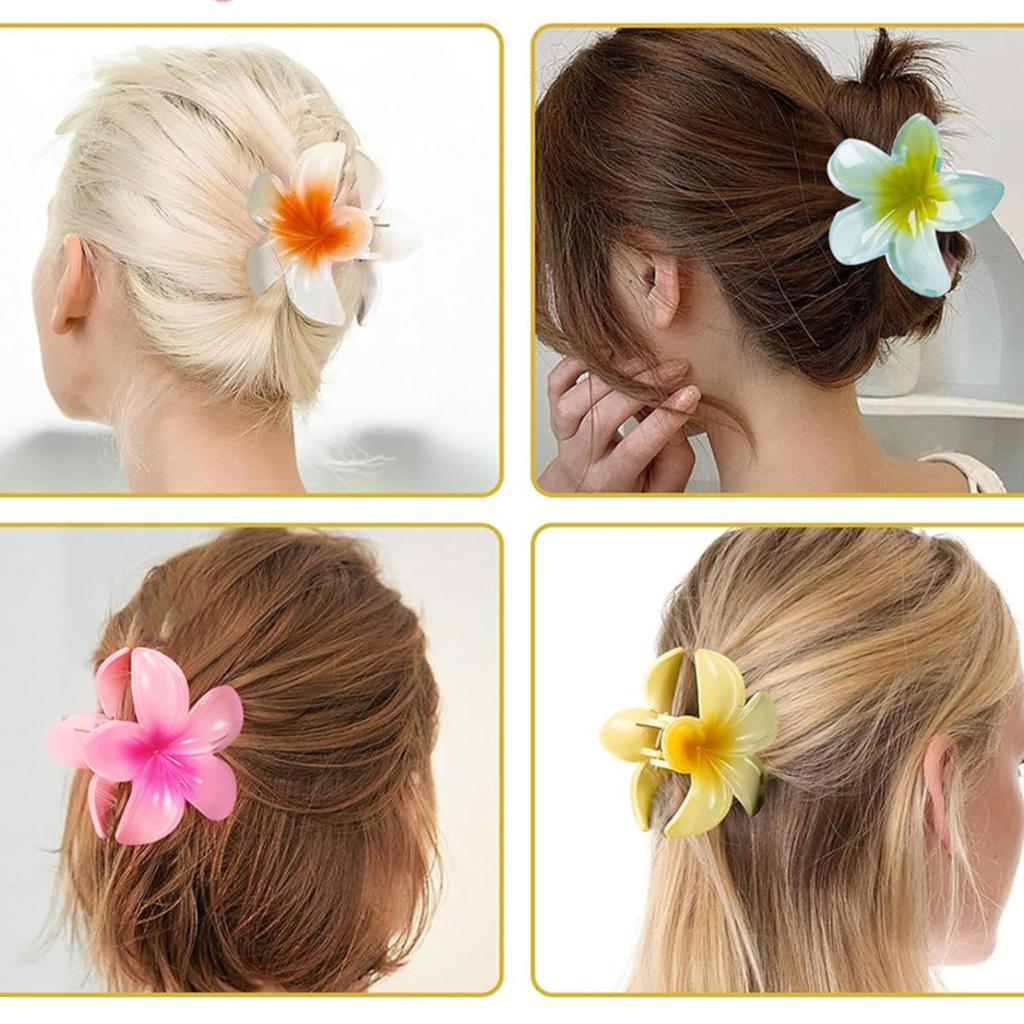 Hawaiian Style Gradient Flower Crab Hair Clips for Women Plumeria Barrettes Beach Vacation Hair Claw for Thin/Thick Hair Accessories