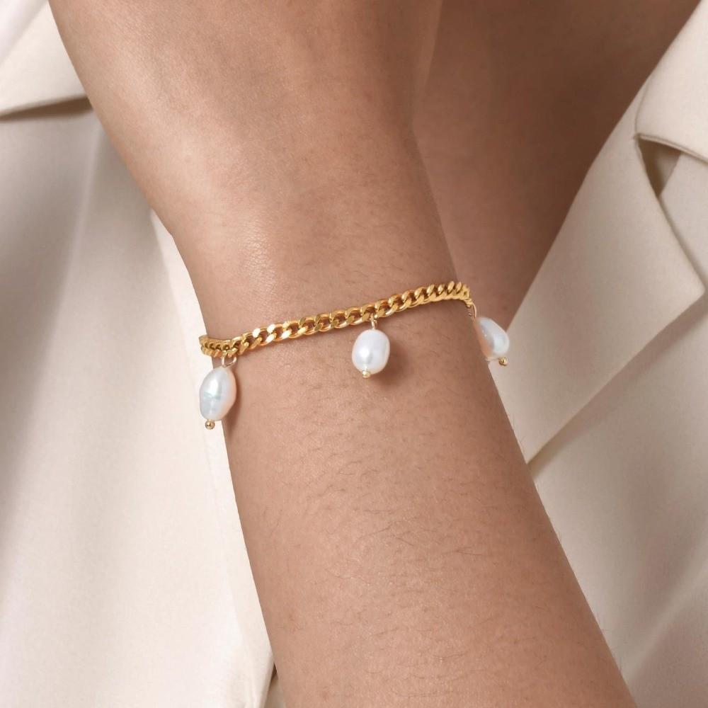 Adjustable Clasp Pearl Bracelet Elegant Chain Bracelet New Gold Plated Bracelet  Women Jewelry