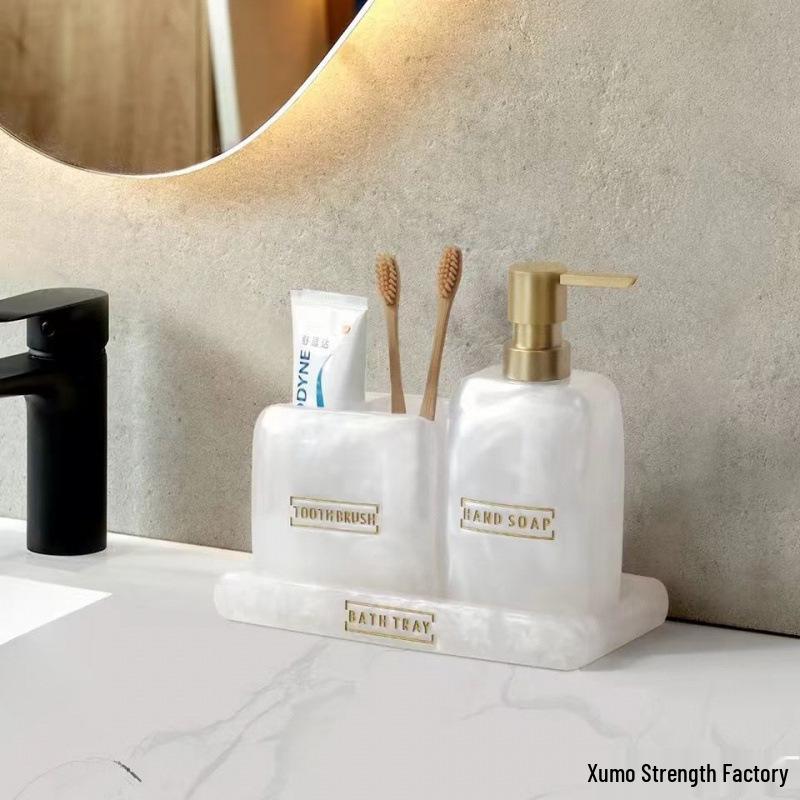 Hotel-Style Refillable Pump-Action Hand Sanitizer Bottle and Bathroom Shelf Tray Set