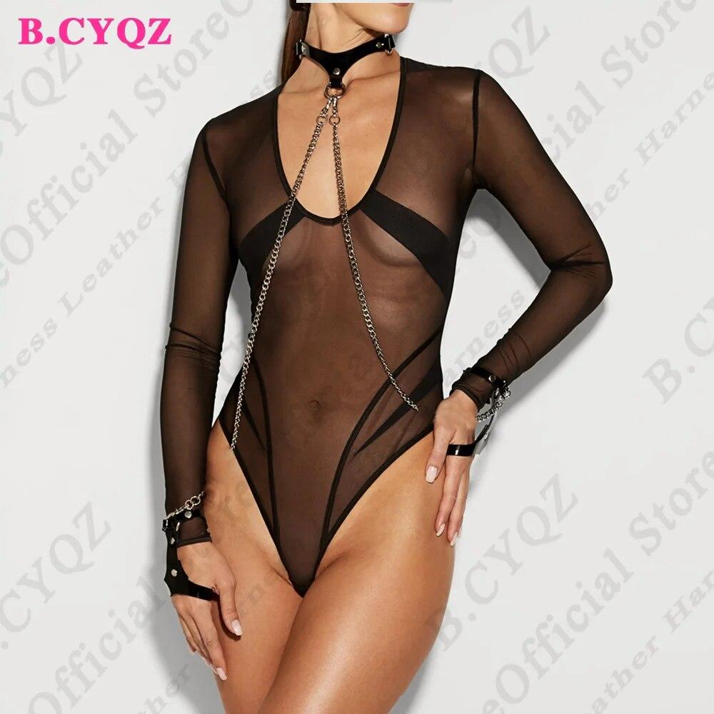 Sexy Leather Body Chain With Collars and Bracelet Bra Top Chest Waist Belt Gothic Punk Fashion Metal Girl Festival Accessories
