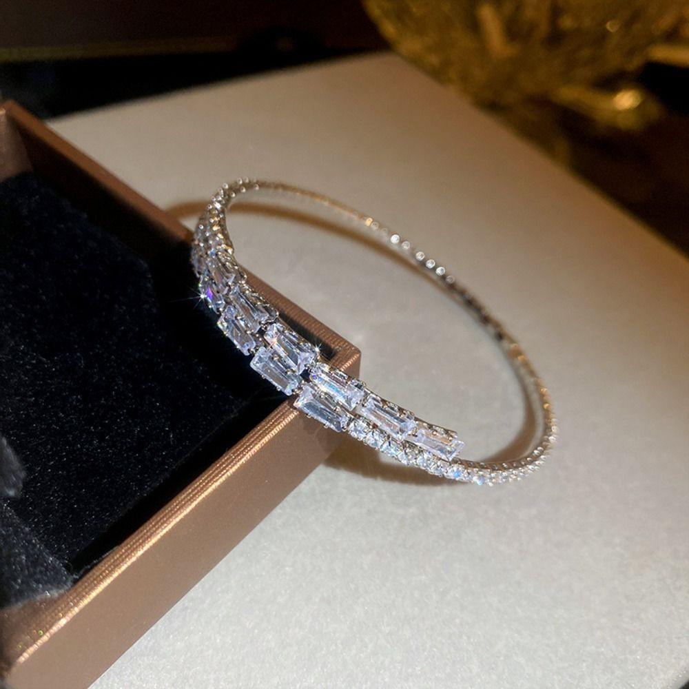 Stainless Steel Women Gift Full Rhinestone Bracelet Cuff Bangles Simple Pulseras Women Bracelets