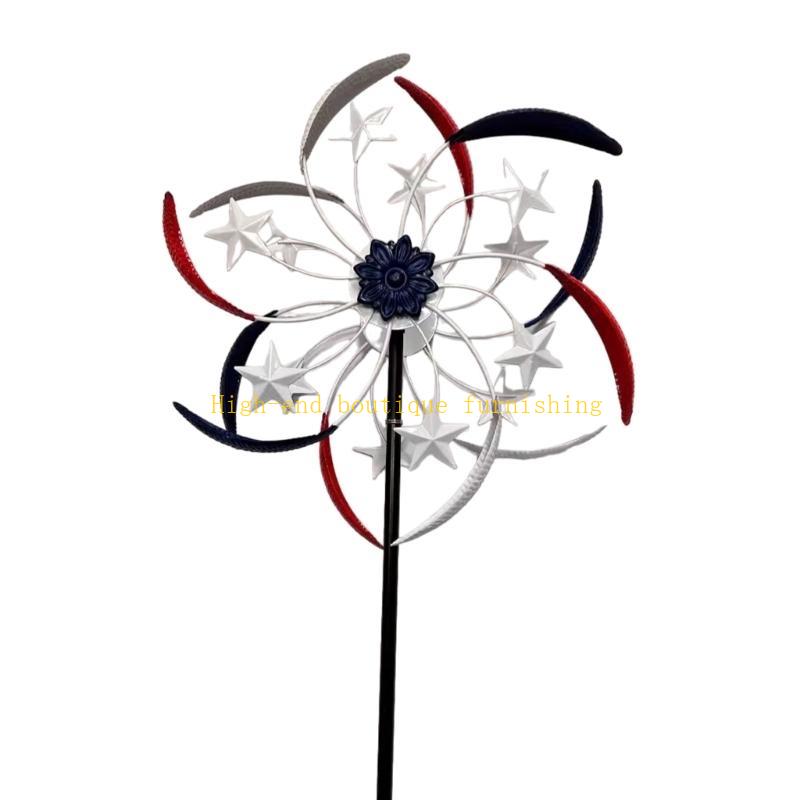  Metal Garden Stake Wind Spinner Yard Stake American National Day Windmills Yard Garden Pinwheels Independence Day