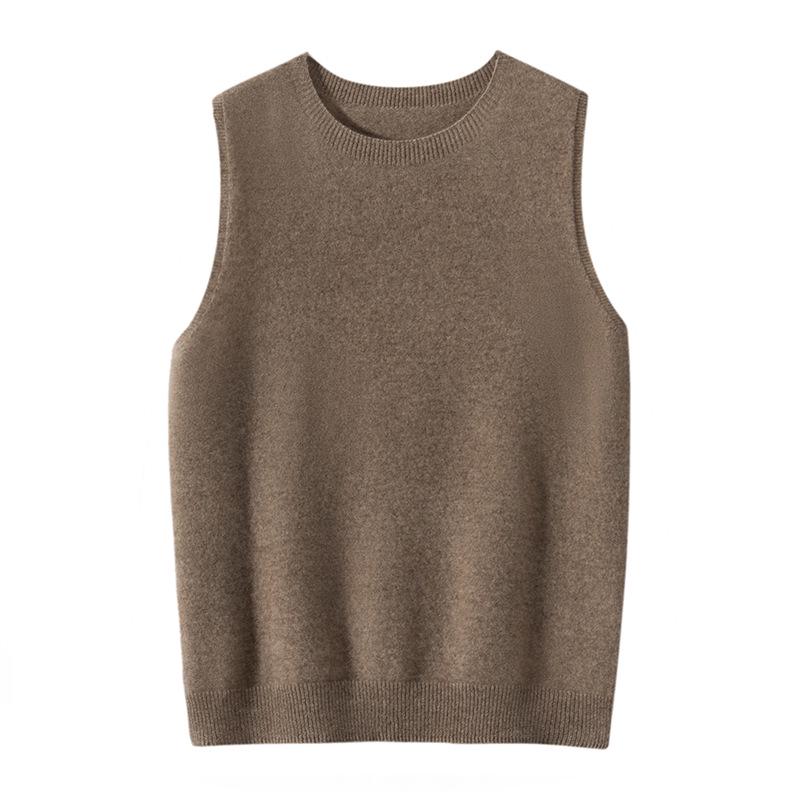 Women's 100% Cashmere Sleeveless Knit Camisole - Round Neck Base Layer Sweater.