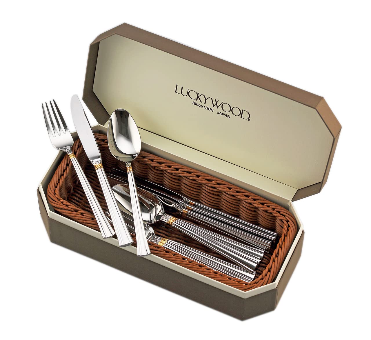 

Lucky Wood Cutlery Set, Emerald Gold, 12-Piece Set, Dinner Set (Basket, Serves 4), Gift Wrapping Available, Tsubame-Sanjo, Niigata