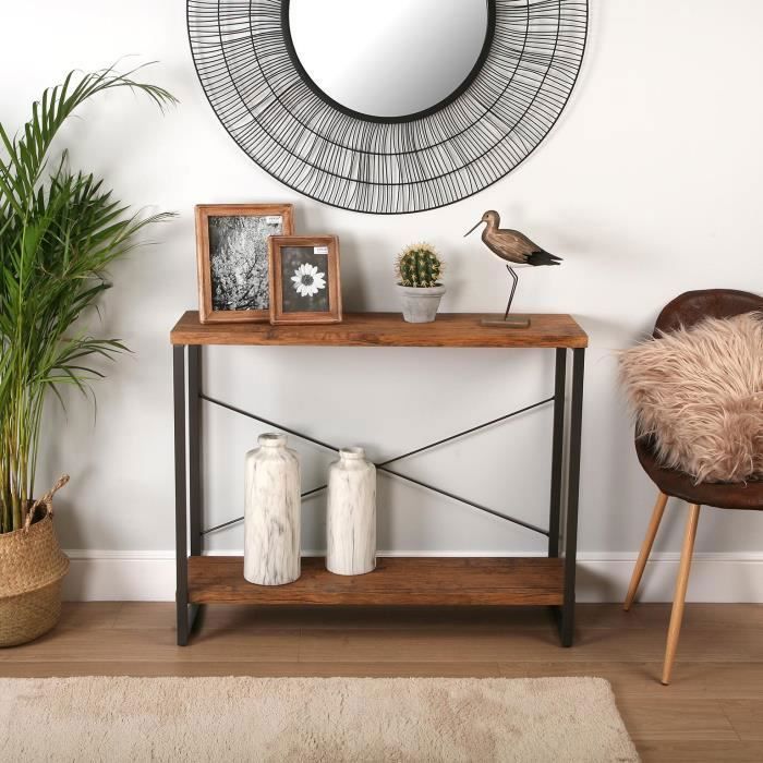 Meuble d'entrée étroit pour l'entrée ou couloir taline - 80 x 30 x 100 cm - console en bois et métal - noir - versa