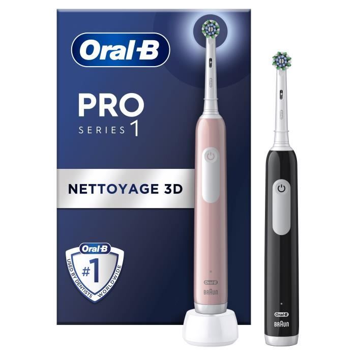 Oral-B Pro Series 1 Lot De Deux, Brosses À Dents Électriques Rose Et Noire, 2 Brossettes, Conçue Par Braun