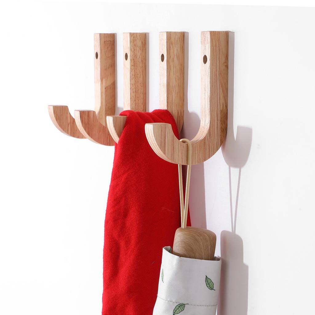 1/4pcs Wood J-shaped Hook Keys Clothes Bag Hanger Hook Wall Robe Coat Towel Storage Hook Kitchen Bathroom Organizer Accessories