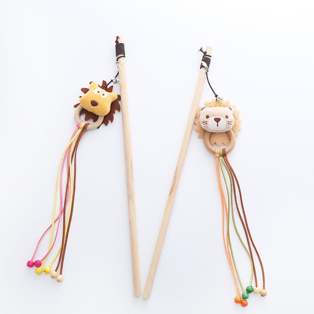 Cat Teaser Wand Toy - Plush Lion & Dog Design, Wooden Handle Interactive Toy for Cats,