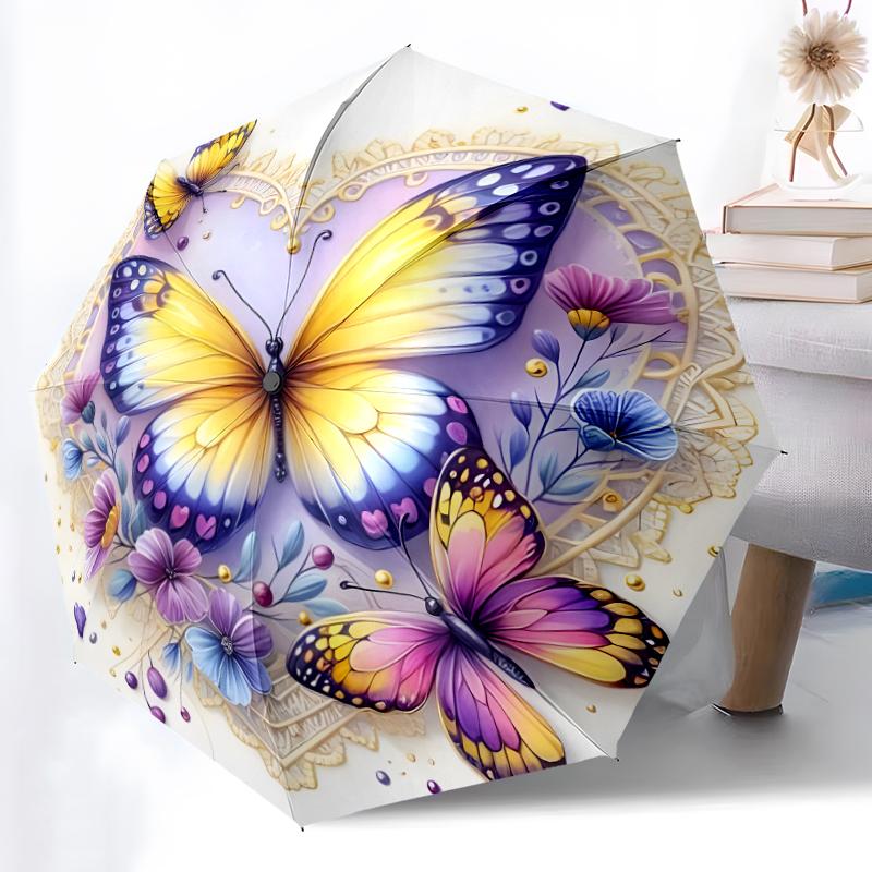 1pc Sturdy 8-Bone Auto Umbrella, Butterfly Umbrella, Digital Printed, Foldable Umbrella for On-the-Go Outdoor Use
