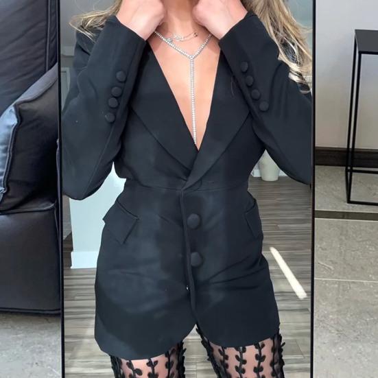Chaqueta de traje de mujer con solapa y botones de manga larga con espalda expuesta