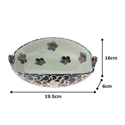 Nishikai Keramik Hasami Ware Süßschale, Arabesken- und Glockenblumenmuster, Durchmesser 19,5 cm (Geschenkverpackung) 55548