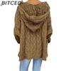 BITCED Herbst/Winter Einfarbiges Zopfmuster-Kapuzensweatshirt für Damen