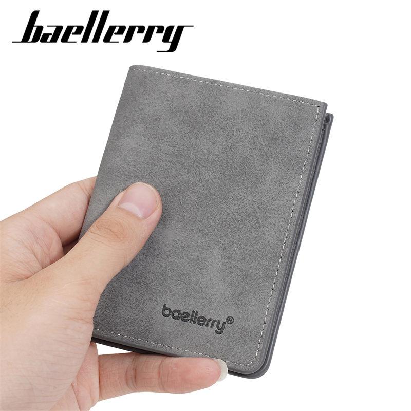 Baellerry Men Short Wallets Casual PU Leather Bifold Card Holder Vintage Design Mini Purse