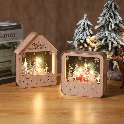 Christmas Theme LED Pendant Snowman Gingerbread Santa Claus Light House Wooden Hanging Tree Home New Year Party Decoration
