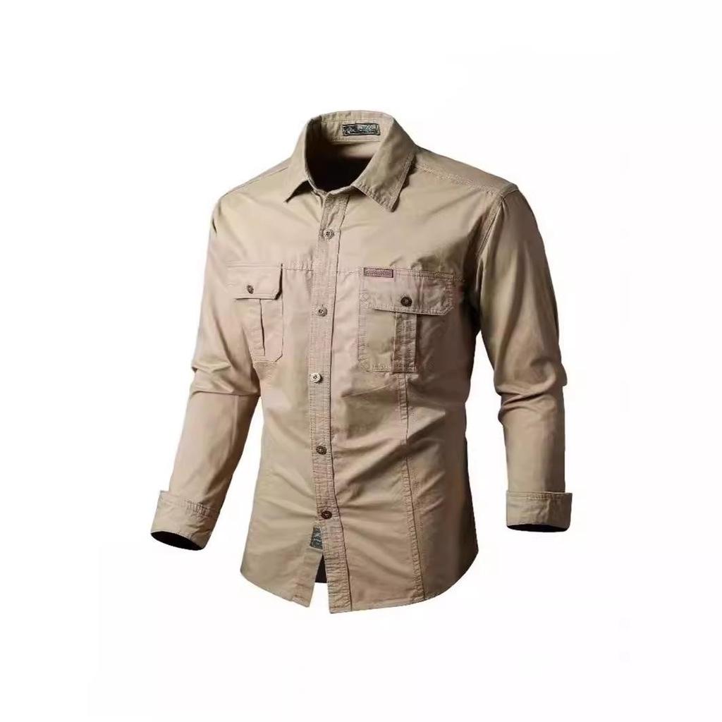 Herren Baumwoll-Arbeitshemd mit langen Ärmeln, bügelfrei - Lockere Passform, lässiges Oberteil für draußen