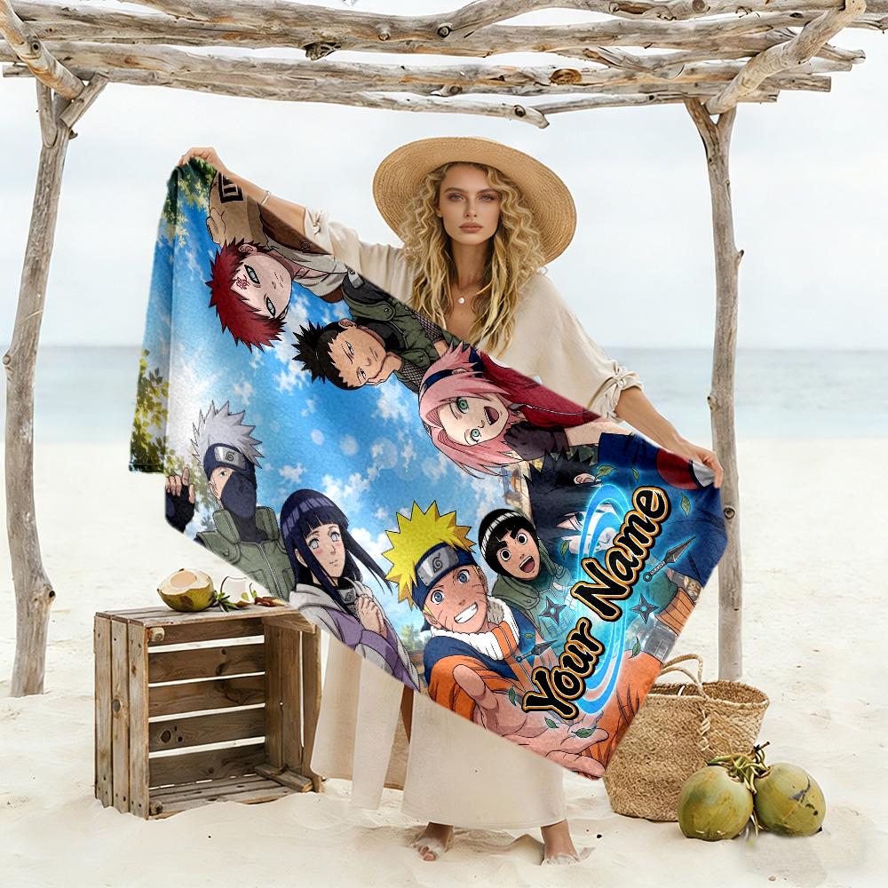 Naruto Character Personalized Name Beach Towel Super Soft Microfiber Quickdry Fabric Suitable for Swimming Gym Camping Yoga Vacation