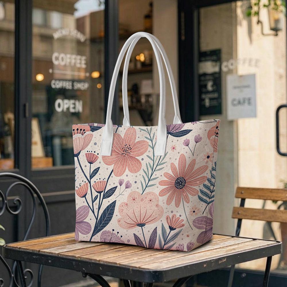 Floral Print Tote Bag for Women Cute Stylish Lightweight Shoulder Bag for Work Shopping Daily Use