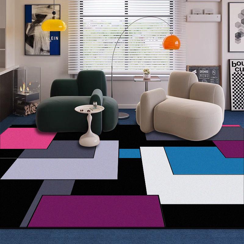 Modern Blue Geometric Carpet Living Room Decoration Sofa Area Coffee Tables Non-slip Rug Bedroom Bedside Soft Play Mat Washable