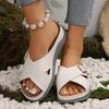 Flat Casual Slippers Cross Strap Belt Buckle Solid Color Beach Shoes Women