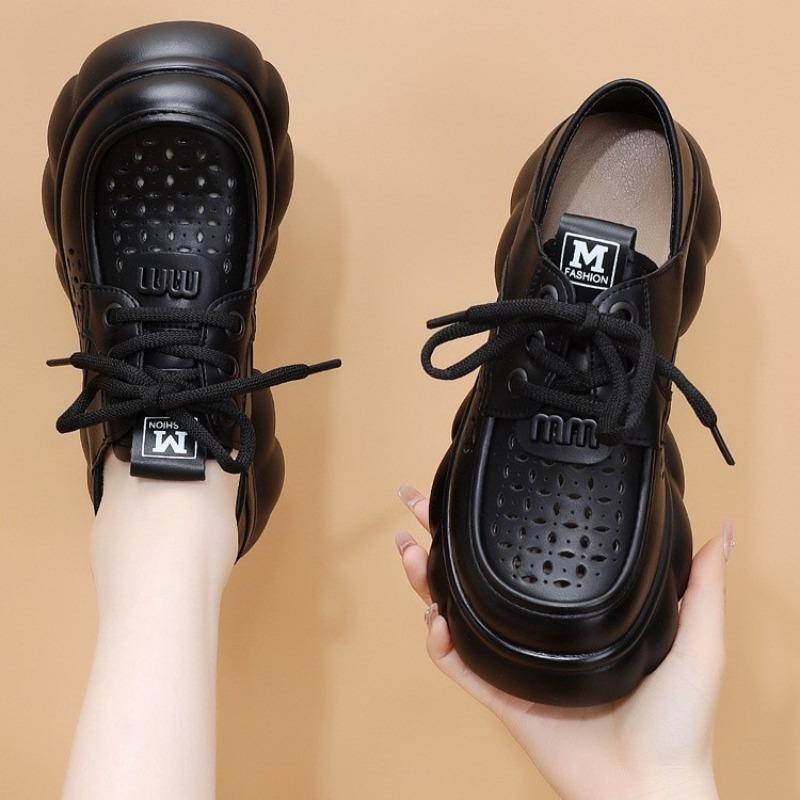 

Hollow women s spring and autumn thick-soled hole shoes muffin sandals women s versatile fashion non-slip small leather shoes 40 чёрный