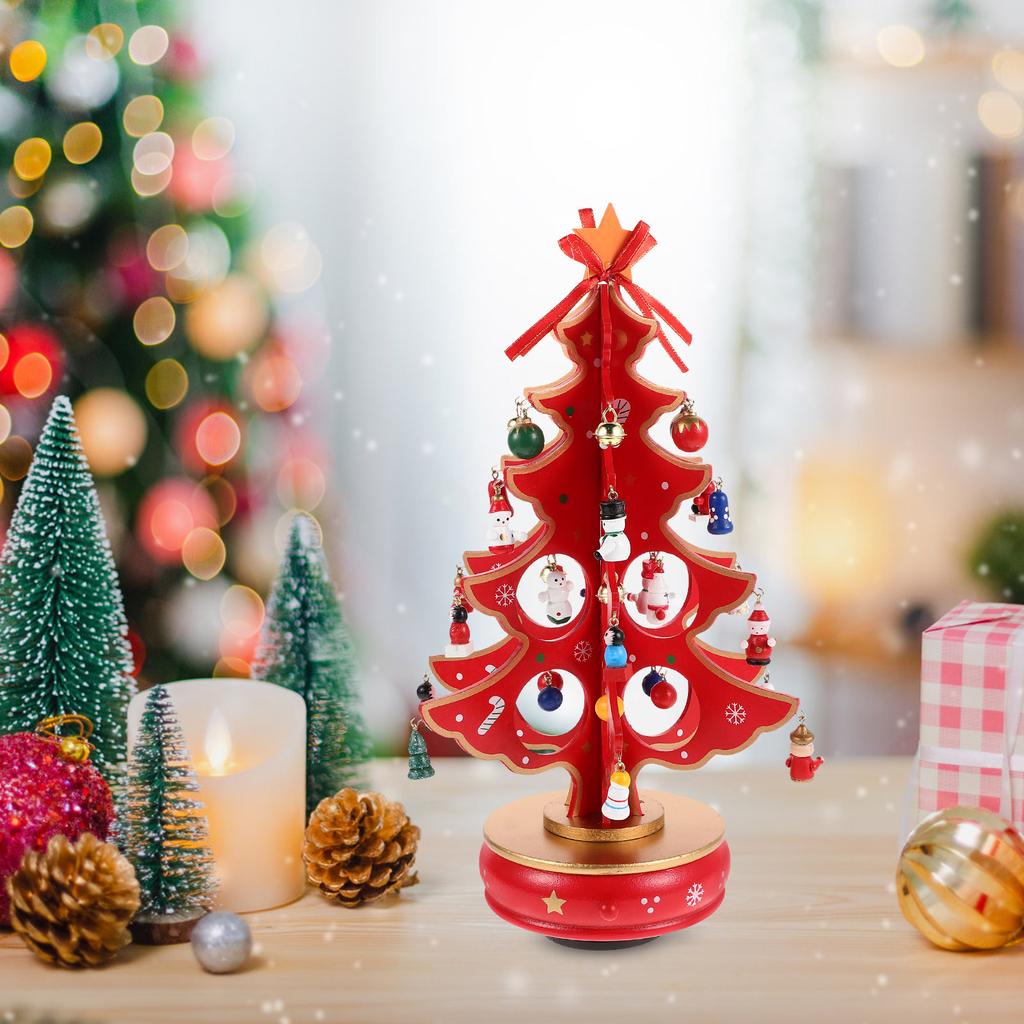 Christmas Tree Music Box Creative Wooden Handmade Miniature Fair-Sounding Melodies Home Decor Gift For Women Girls