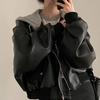 Spring Autumn Women's Hooded Jacket Faux Leather Ladies Jacket Two Piece Short Jackets Female Vintage Casual PU Coat
