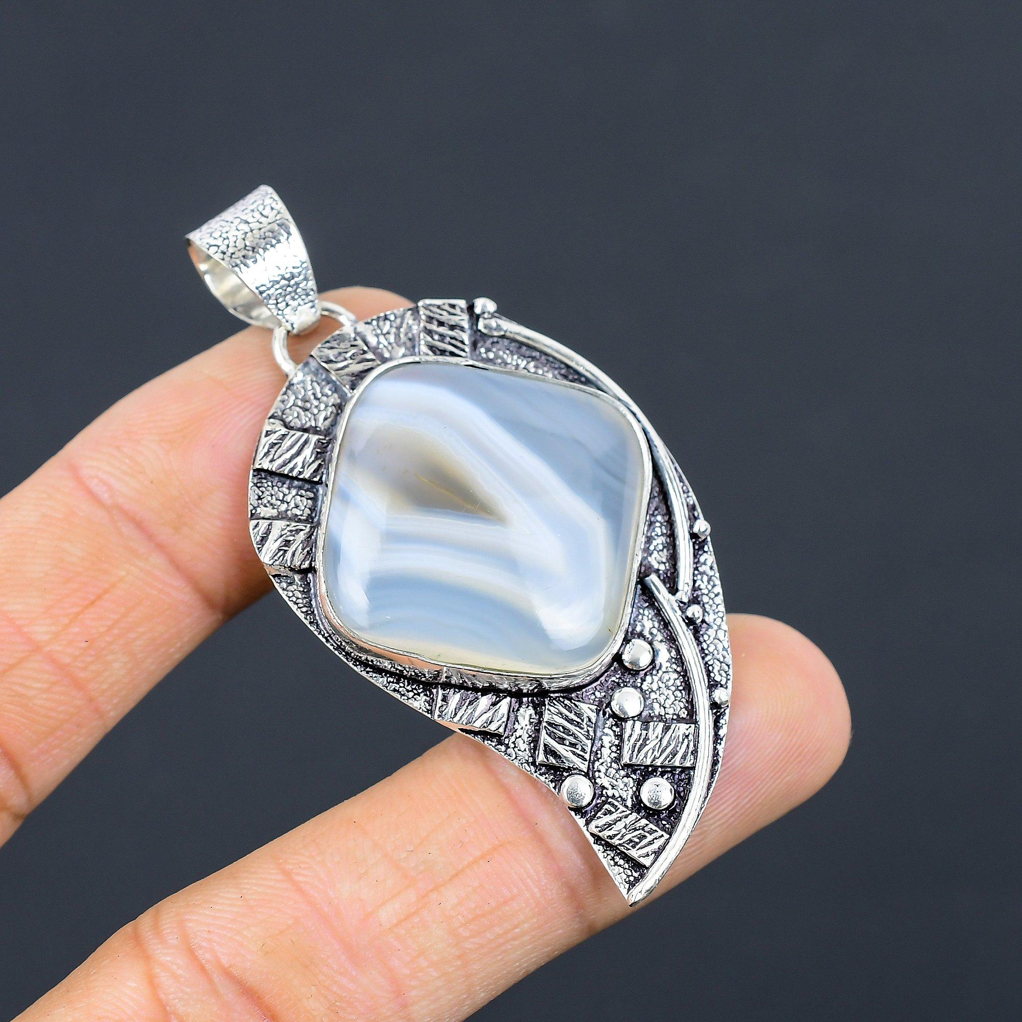 

Свадебный подарок для нее Подвеска из стерлингового серебра 925 пробы с натуральным агатом Ботсваны