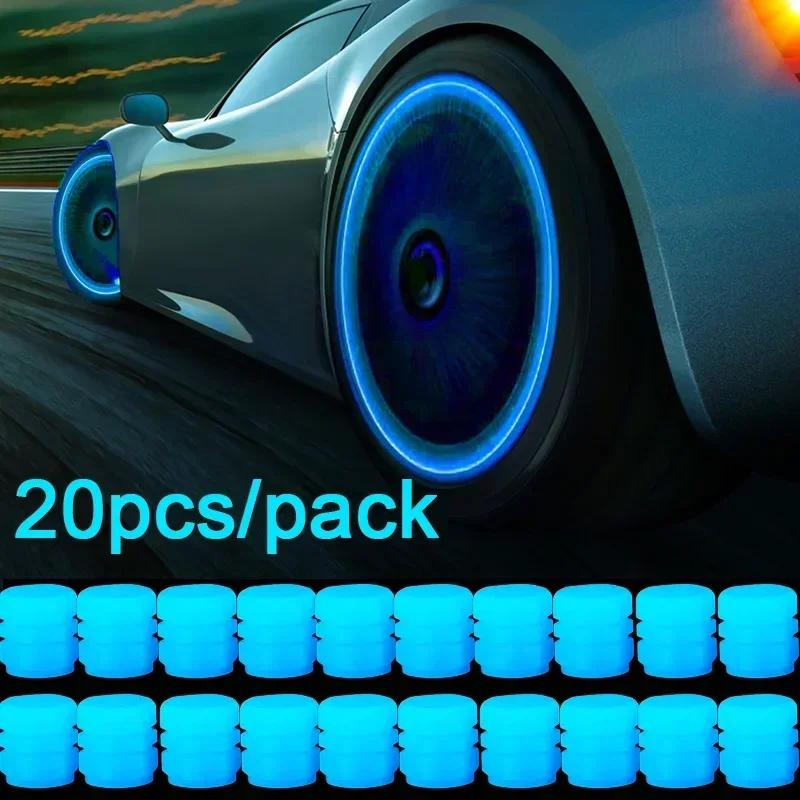 1/20pc Luminous Valve Caps Fluorescent Night Glowing Car Decor Universal Motorcycle Bicycle Dustproof Tyre Valve Decorative Stem