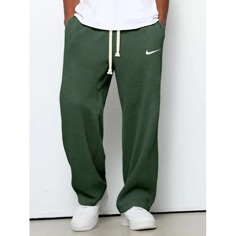Mens Loose Waffle Knit Wide Leg Jogger Pants Casual Stretch Trousers Daily Wear