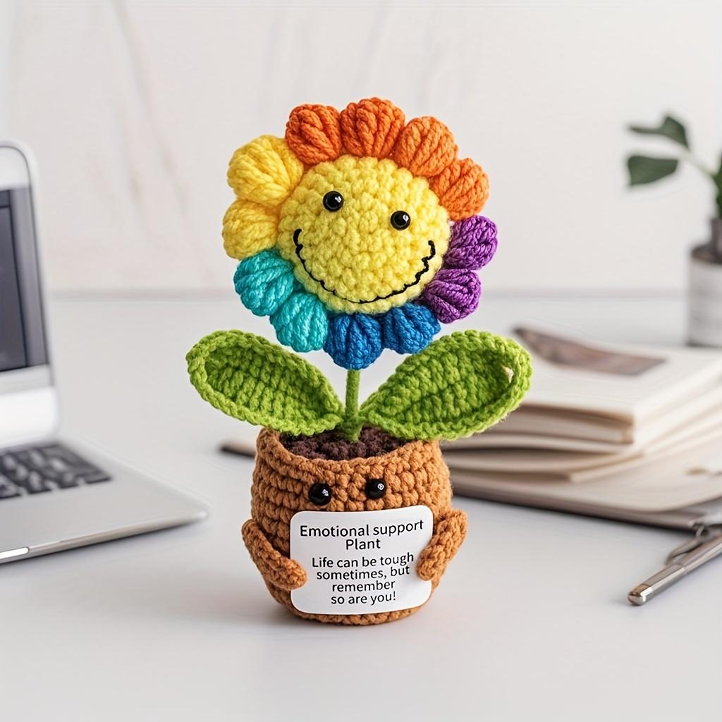 Handmade Crochet Sunflower with Rainbow Smile,for Home,Office,or Desk Decor-Perfect Mother'S Day,Valentine's,or Graduation Gift.