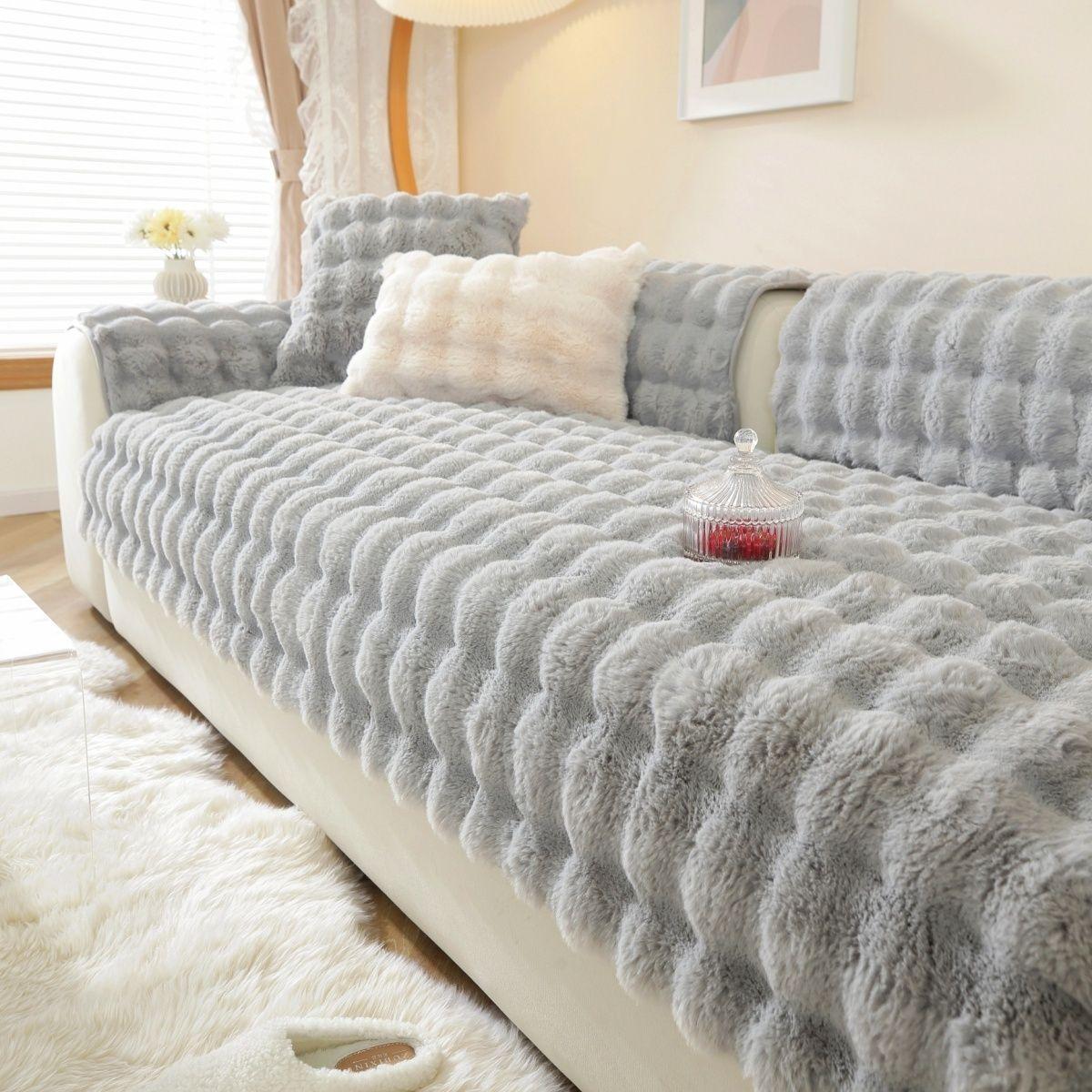 

Нескользящий чехол для дивана в гостиной, мягкий и приятный на ощупь, плюшевая подушка для дивана, коврик для сиденья, новые современные диваны, полотенце из ткани 70x70cm 1cps светло-серый