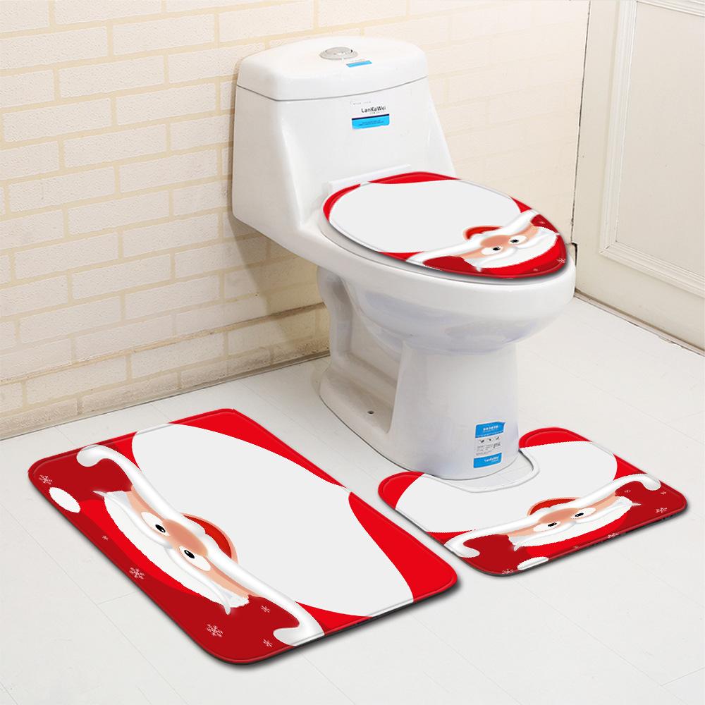 Christmas Bathroom Floor Mat Toilet Three-Piece Set