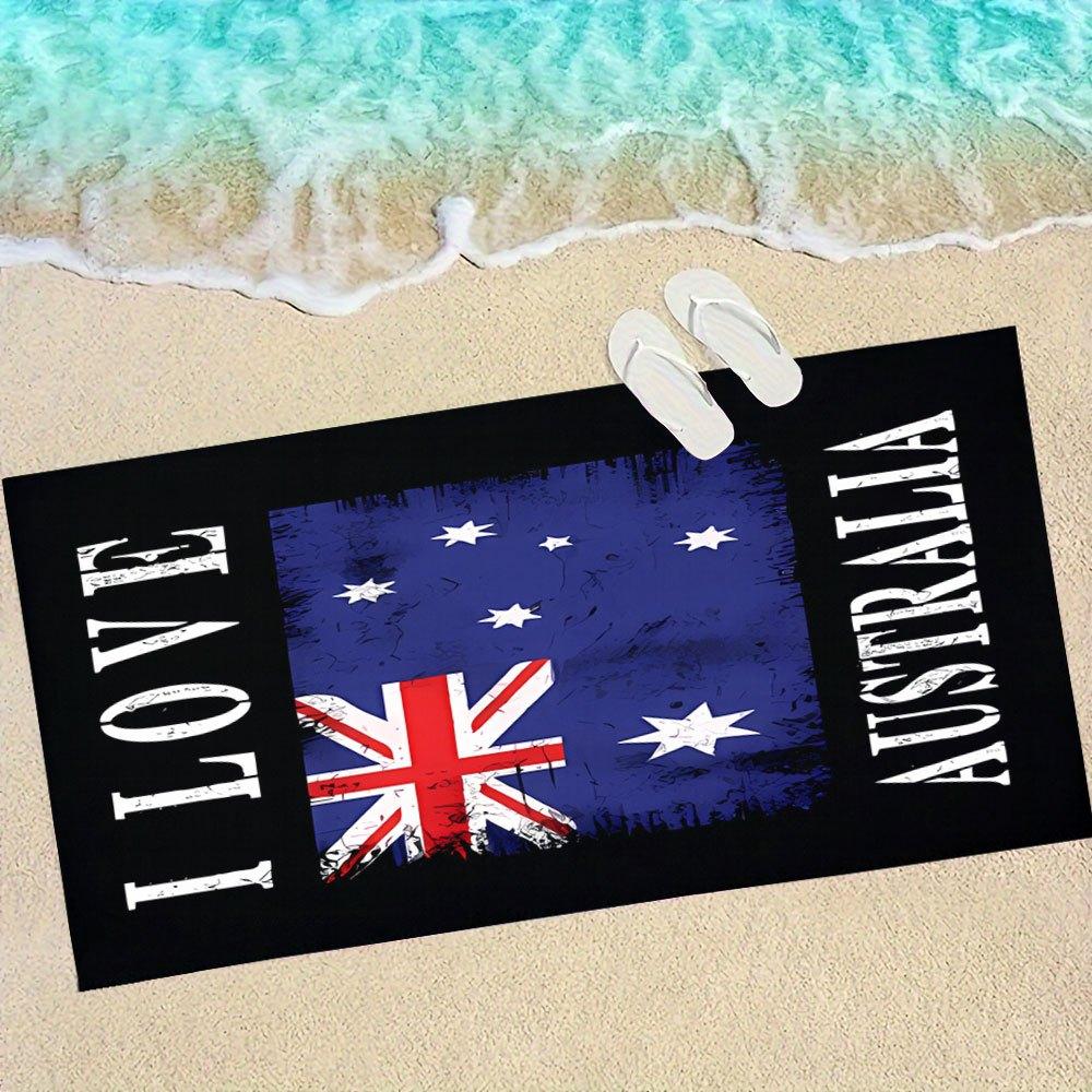 1PC Trendy I Love Australia Flag Beach Towel, Portable Blanket for Swimming Travel Fitness Beach Activities