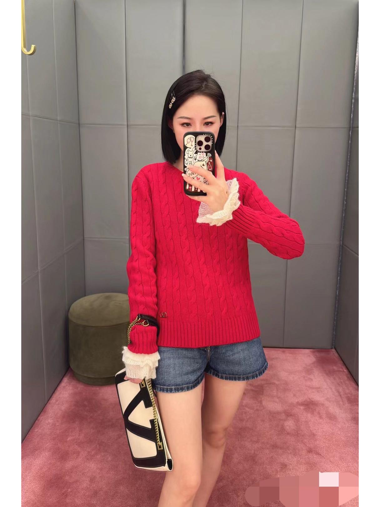 

Женский шерстяной кардиган 2024 года: Ранняя осень Пуловер свитер вязаный с рубчиком с рукавами-лотосами и круглым вырезом Small красный