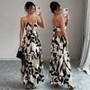 New European and American Women's Clothing Spring and Summer Popular Flower Printing Suspender Backless Vacation Fashionable and Elegant Dress