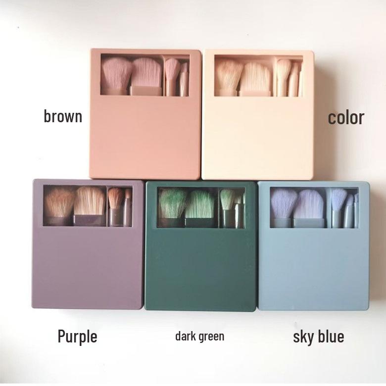 5-Piece Travel Makeup Brush Set with Mirror Box - Includes Foundation and Eye Detail Brushes