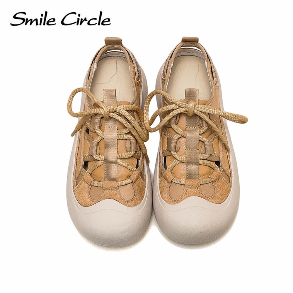Echtes Leder, klobige, flache Schuhe, runde Zehen, Schnürschuhe, weiche Unterseite, Low-Top-Retro-Freizeitschuhe